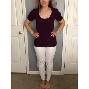 Purple scoop neck 3/4 sleeve sweater